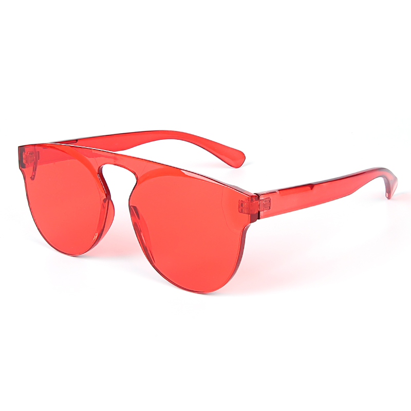 Gafas de sol redondas de caramelo europeo sin marco de una pieza de gelatina transparente de una pieza de color rosa tendencia gafas de sol LS-P1335