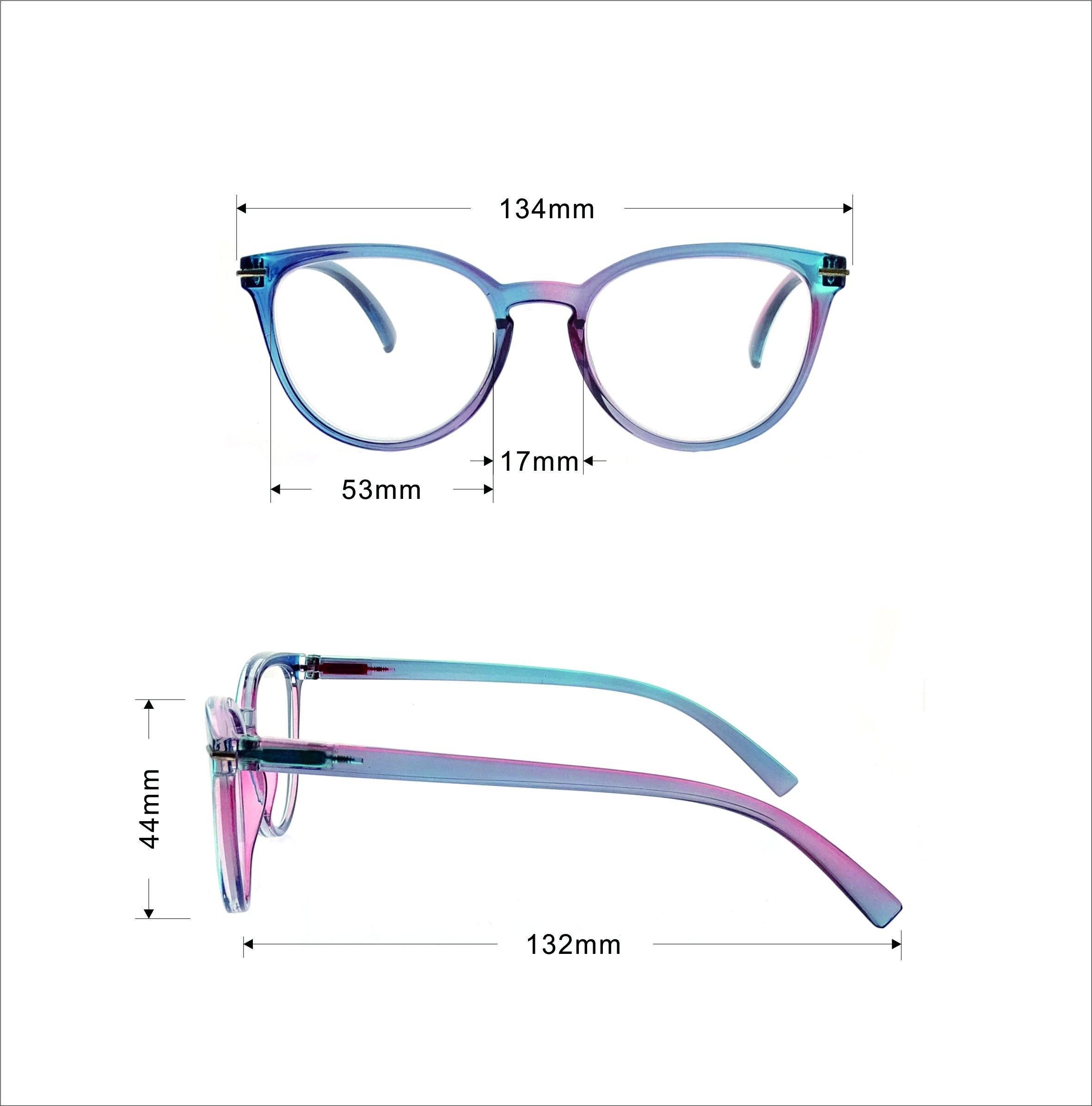 Monturas de gafas redondas pequeñas ópticas de doble color para mujer a la moda LR-P6370
